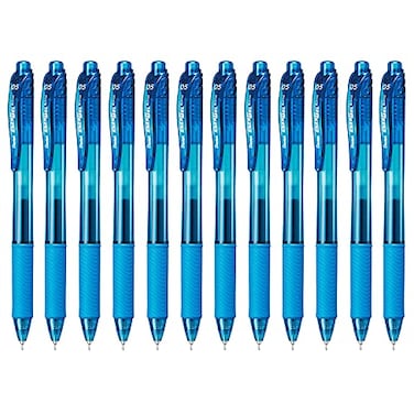 Pentel EnerGelX Retractable Liquid Gel Pen 05mm Needle Tip Fine Line Sky Blue Ink Box of 12 BLN105S
