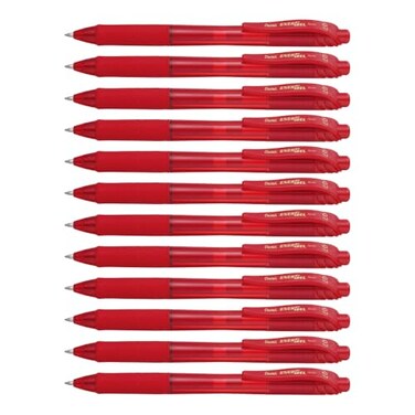 Pentel EnerGel X Retractable Liquid Gel Pen 07mm Metal Tip Red Ink Box of 12 BL107B