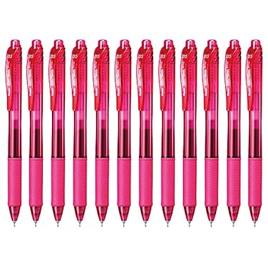 Pentel EnerGelX Retractable Liquid Gel Pen 05mm Needle Tip Fine Line Pink Ink Box of 12 BLN105P