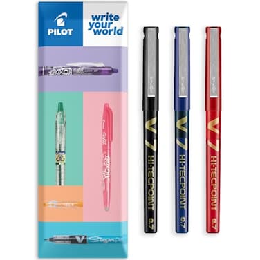 Pilot V7 HiTecpoint Rollerball Pen 07 mm Tip BlackBlueRed Pack of 3