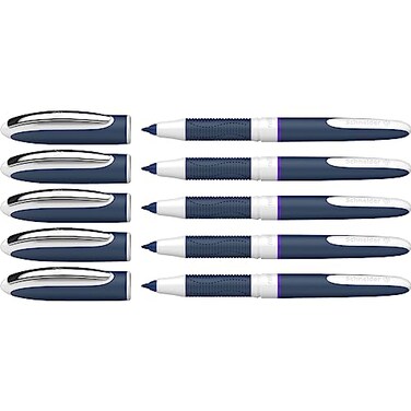 Schneider One Change Rollerball Pen Refillable 06 mm UltraSmooth Tip BlueWhite Barrel Violet Ink Box of 5 Pens 183708Purple