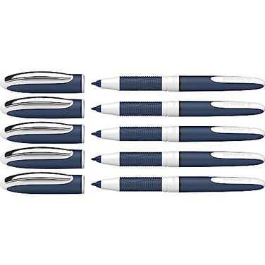 Schneider One Change Rollerball Pen Refillable 06 mm UltraSmooth Tip BlueWhite Barrel Black Ink Box of 5 Pens 183701