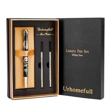 Urhomefull 24K Gold Luxury Rollerball Pens for Men Women Smooth Writing Premium Office Pens for Business Panda Design Executive Gift for Boss Birthday Anniversary Black
