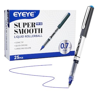 EYEYE Blue Rollerball Pens 07mm 25 Pack Liquid Ink Roller Ball Pen Medium Point Quick Dry Blue Ink Pens Fine Point Smooth Writing Pen for Journaling Note Taking Office School Supplies