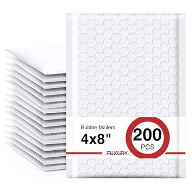 Fuxury Bubble Mailers 4x8 Inch White 200 Pack Padded Envelopes Usable Size 4x7 Thick Mailing Envelopes Bubble Opaque Padded Mailers Shipping Bags for Mailing Jewelry Makeup Small Business000
