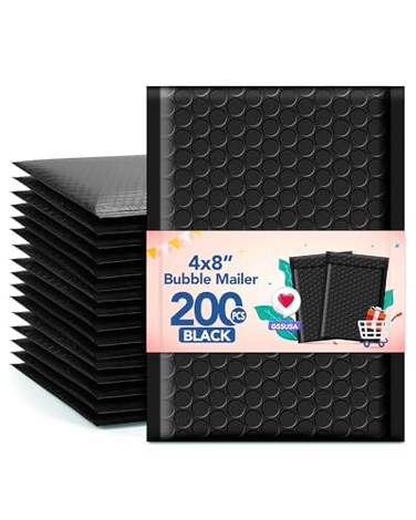 GSSUSA Black Bubble Mailers 4X8 200 Pack Usable Size 4X7 Padded Envelopes Small Shipping Mailer Strong Adhesion Bubble EnvelopeSelfSeal Mailing Envelopes for Small Items Business