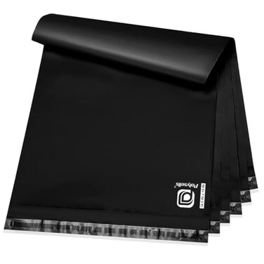 POLYSELLS 100 pcs 145x19 Inches Black Poly Mailers Shipping Envelopes Strong Adhesive Sealing Waterproof and Tearresistant Postal Mailing Bags for Clothing Books and Accessories