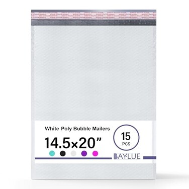 BAYLUE White Poly Bubble Mailers 1450x20 Inch 7 Self Seal Large Padded Envelopes Air Cushioned Bubble Mailer Usable Size 1425x19 Inch Waterproof Lightweight Mailing Shipping Bags 15 Pack