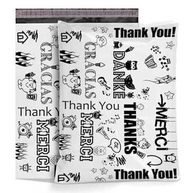 Shop4Mailers 10 x 13 Glossy Decorative Thank You Plastic Poly Mailer Bags Waterproof Shipping Mailing Envelope 2 Mil Permanent Adhesive Seal 100 Pack MultiLanguage