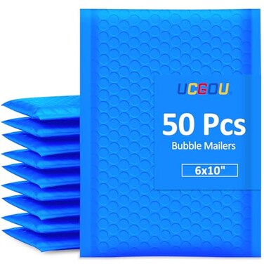 UCGOU Bubble Mailers 6x10 Inch Blue Usable Size 6x9 Bubble Mailer 50 Pack Poly Padded Envelopes Small Business Opaque Self Seal Adhesive Waterproof Boutique Shipping Bag for Jewelry Makeup Supplies 0