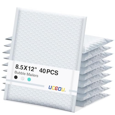 UCGOU Bubble Mailers 85x12 Inch 40 Pack Usable Size 85x11 Inch White Padded Envelopes Medium Waterproof Packaging Bags for Shipping Self Seal Strong Adhesive Envelopes for Jewelry Makeup Supplies