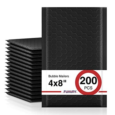 Fuxury Black Bubble Mailers 4x8 200 Pack Waterproof Padded Envelopes Self Seal Bubble Envelopes Usable Size 4x7 Padded Mailers for Small Business Shipping Envelope Mailers