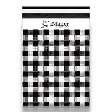 iMailer 100 Count 145 x 19 inchPoly Mailer Black Gingham Plaid Package Envelope Mailing Shipping Bags with Self Seal Strip