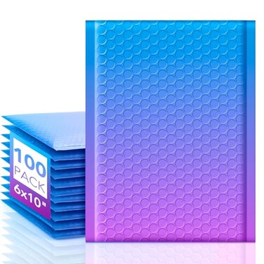 Fuxury Cute Design Bubble Mailers 6x10 100 Pack Opaque Padded Envelopes Usable Size 6x9 Self Seal Pattern Shipping Envelopes for Mailing Jewelry Makeup Cards 0 Thick Bubble Padded Mailer BluePurple