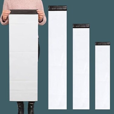 TaoTaoChong Poly Mailers Long Shipping Bags 6x25 Inch 50 Pack Envelopes Bag for Unique Items Storage Packaging White Self Sealing Waterproof Mailing