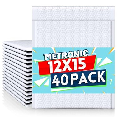 Metronic Bubble Mailers 12x15 Inch 40 Pack Large Bubble Mailer White Waterproof Padded Envelopes Opaque Cushioning Mailer for Shipping Clothes BooksJewelry Makeup Supplies