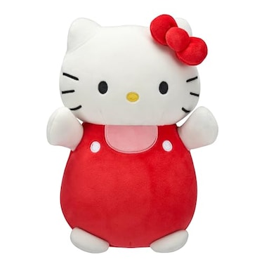 Squishmallows Original Sanrio 10Inch Hello Kitty in Red and Pink Overalls HugMees MediumSized Ultrasoft Official Jazwares Plush