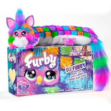 FURBY DJ Interactive Toy Neon Star Snuggly Electronic Plush Music Lights Motion Games Speaks English Furbish 32 in Long 6 Years