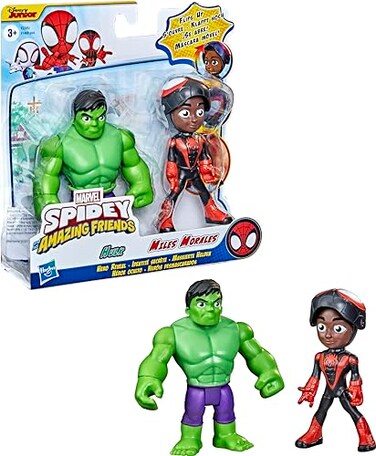 Spidey and his Amazing Friends Hasbro Spidey and His Amazing Friends Marvel Hero Reveal 2PackAction FiguresMask Flip Feature Miles Morales SpiderMan and Hulk 3 and Up