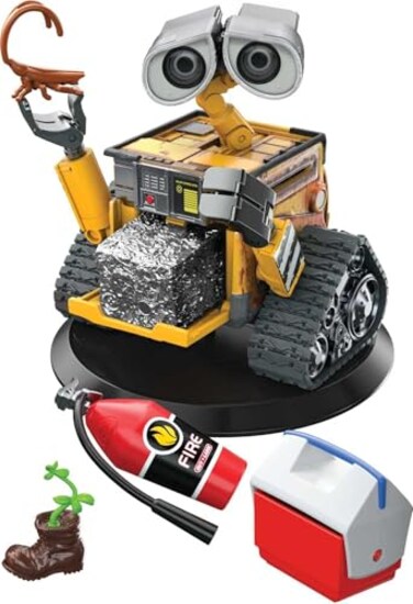 Mattel Pixar Spotlight Series WallE Figure Mattel Pixar WallE Collectable 35in Tall with 2 Sets of Eyes Bendable Treads Accessories Display Box with Reversible Background