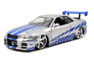 Jada Toys Fast Furious Brians 2002 Nissan Skyline R34 Diecast Car 124 Scale Silver Blue