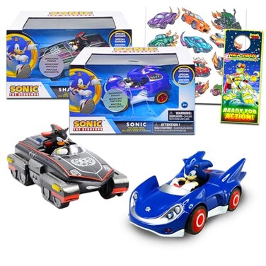 Sonic The Hedgehog Racing Toys Set 2 Car Bundle with 6 Racing Pull Back Action Vehicles Featuring Shadow Plus Tattoos More Racecar Toys