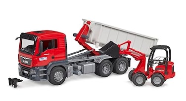 Bruder 03767 Man TGS Truck with Roll Off Container and Schffer Compact Loader 2630