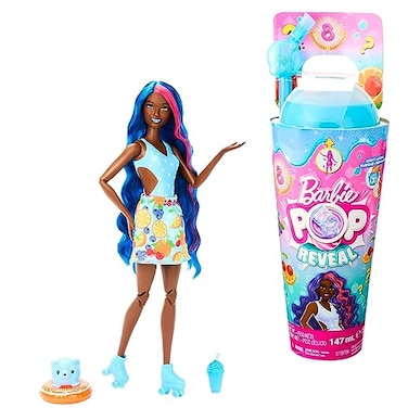Barbie Pop Reveal Doll Accessories Fruit Punch Scent with Blue Hair 8 Surprises Include Slime Color Change Puppy