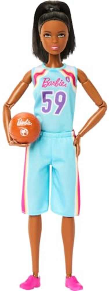 Barbie Made to Move Doll Accessories Brunette Basketball Player Wearing Removable Uniform with Ball 22 Bendable Joints