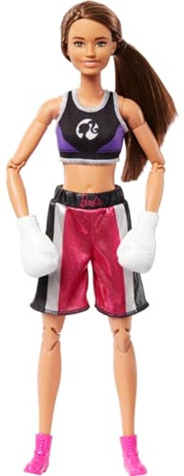Barbie Made to Move Doll Accessories Brunette Boxer Wearing Removable Uniform with Boxing Gloves 22 Bendable Joints