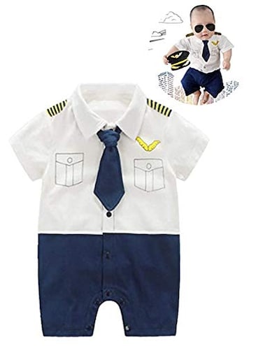 FANCYBABY Baby Pilot Boys Halloween Uniform Cosplay Romper Costume Outfit 6 to 9 Months Short Sleeves