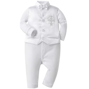 Booulfi 69 Months Collared Baby Boy Clothes Baby Boy Christening Blessing Spring Fall Baby Rompers Boy Infant 1st Easter Outfit Boy