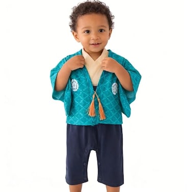 SZCQ Baby Boy Kimono Romper Suit Japanese Costumes Infant Cotton Samurai Outfits Turquoise S912M