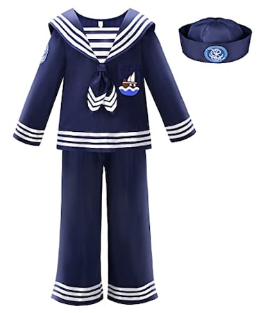 ReliBeauty Kids Navy Sailor Uniform for Boys and Girls with HatBlue56120