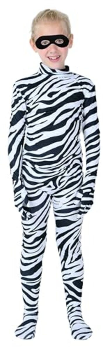 Full Bodysuit Kids Dancewear Solid Color Spandex Zentai Child Unitard Zebra XLarge