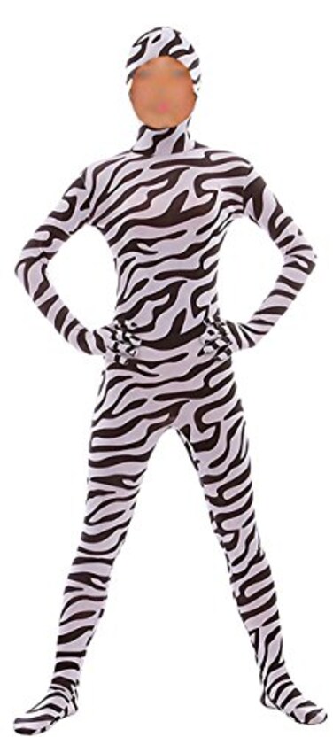 Seeksmile Kids Costume Full Body Zentai Suit Face Open Kids Medium Zebra