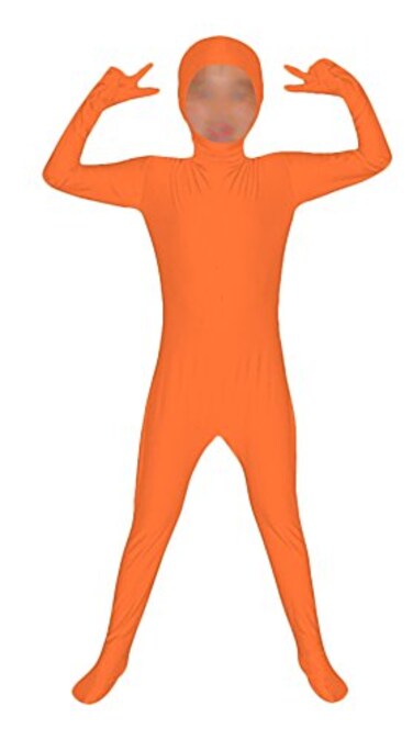 Seeksmile Kids Costume Full Body Zentai Suit Face Open Kids Small Orange
