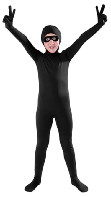 Full Bodysuit Kids Open Face Costume Spandex Stretch Zentai Child Suit Medium Black