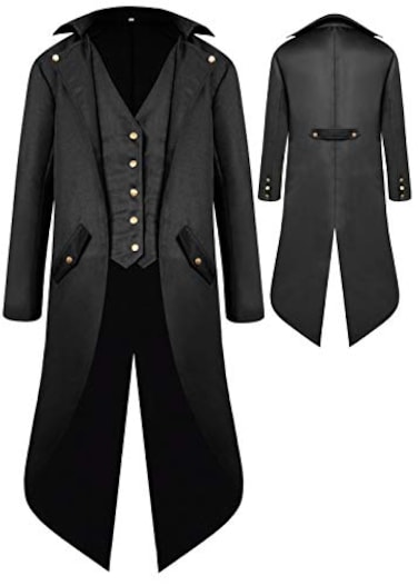 BITSEACOCO Boys Medieval Tailcoat Jacket Halloween Costumes Gothic Steampunk Vintage Victorian Frock High Collar Uniform Coat BlackS