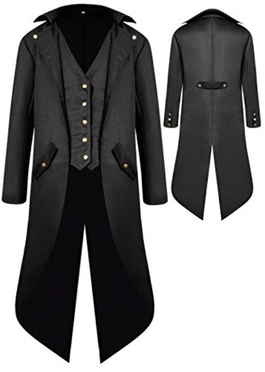BITSEACOCO Boys Medieval Tailcoat Jacket Halloween Costumes Gothic Steampunk Vintage Victorian Frock High Collar Uniform Coat BlackL