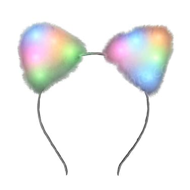 FlashingBlinkyLights Soft Furry Light Up Cat Ears Kitty Headband with Multicolor LED Lights