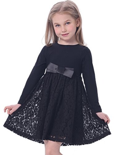 Bonny Billy Girls Casual Satin Lace Black Dresses with Bow 34 Years