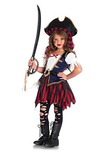 Leg Avenue Girls 2 Pc Caribbean Pirate Costume Includes Dress With Attached Belt and Pirate Hat SMALL Multicolor