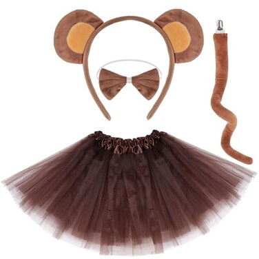 Dxhycc Monkey Costume Set Monkey Ears Headband Tail Bowtie TutuHalloween Dress Up Cosplay Accessory Kit