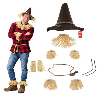 Nicky Bigs Novelties Morph Scarecrow Hat Straw Hat Wizard Hats Scarecrow Costume Kit and Accessories 11Pieces