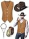 Cutecrop 4 Pcs Western Cowboy Outfits for Men Suede Leather Vest Hat Bolo Tie Belt for Western Halloween CosplayMediumBrown