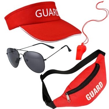 Matiniy Guard Costume Accessories Set Including Guard Hat Fanny Pack Whistle Sunglasses for Women Men Beach White