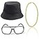 Beelittle 80s90s Hip Hop Costume Old Style Cool Rapper Outfits Bucket Hat Oversized Black Sunglasses Gold Plated Chain A