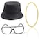 Beelittle 80s90s Hip Hop Costume Old Style Cool Rapper Outfits Bucket Hat Oversized Black Sunglasses Gold Plated Chain A