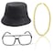 Beelittle 80s90s Hip Hop Costume Old Style Cool Rapper Outfits Bucket Hat Oversized Black Sunglasses Gold Plated Chain A